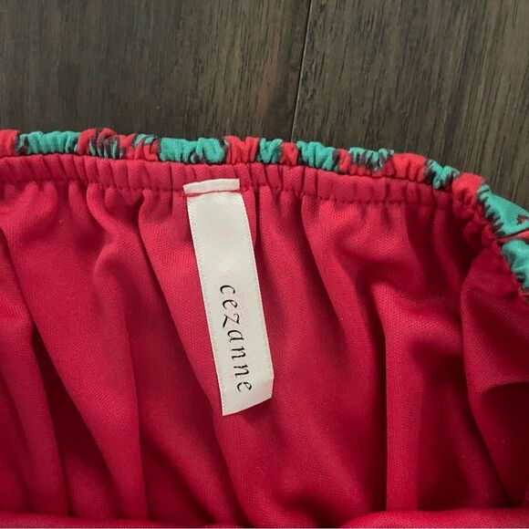 Cezanne Strapless Teal & Red Damask Print Maxi Dress M - Picture 4 of 5